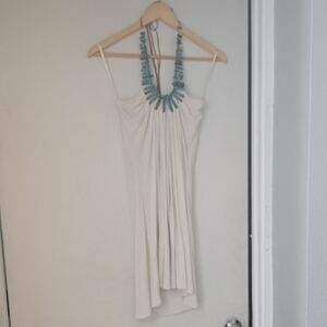 Sky White Dress with Blue Turquoise Accents